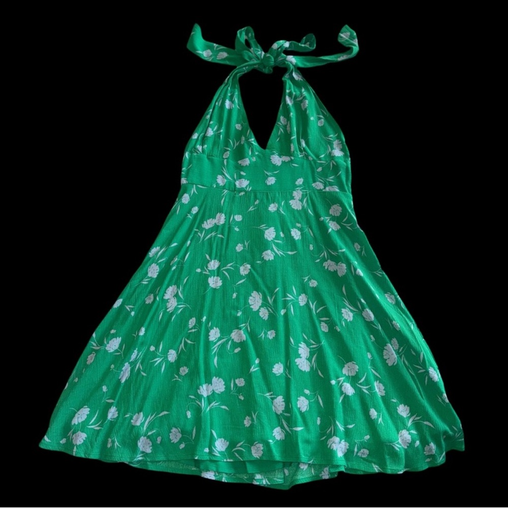 Lulu’s Bright Skies Green Floral Print Halter Mini Dress - Picture 8 of 10